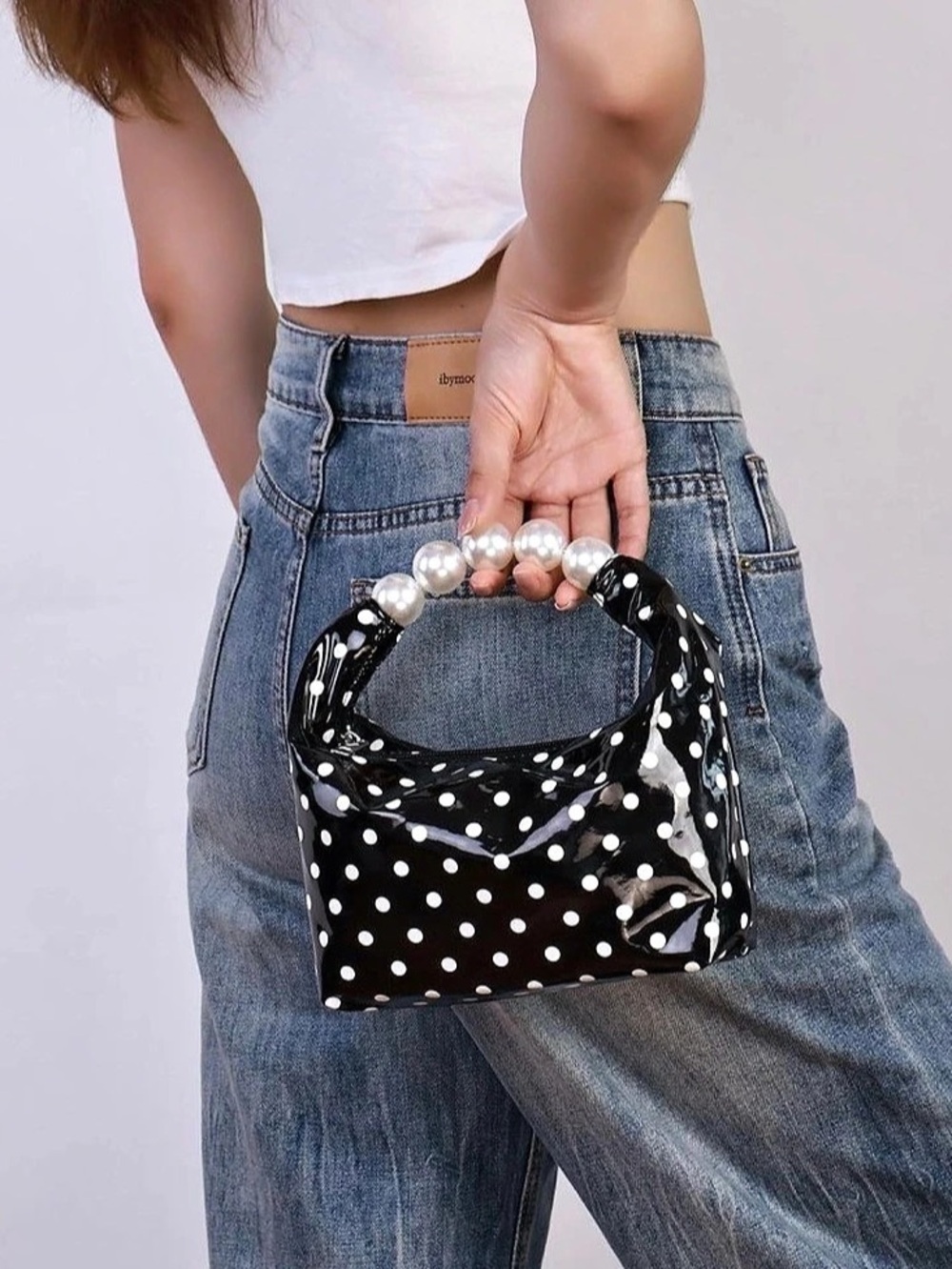Polka Dot Pearl Handle Mini Bag in Black & White NWT
